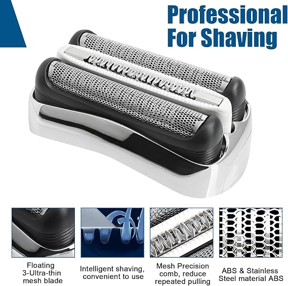 2Pack Series 3 Shaver Head 32S Replacement Shaver Head Compatible with Series 3 Men Shaver Replacement for Series 3 3000s,3010s 3040s,3050cc,300s,310s (32S Silver)