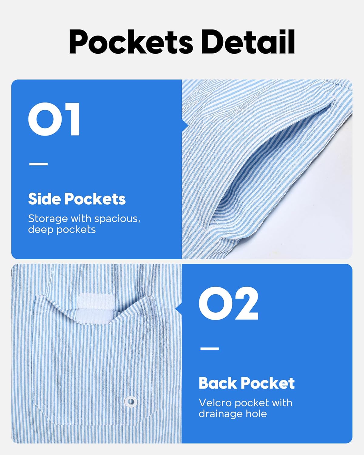 maamgic Men's Swim Trunks 5.5 inch Seersucker Beach Shorts Quick Dry Bathing Suits with Mesh Liner - Image 5