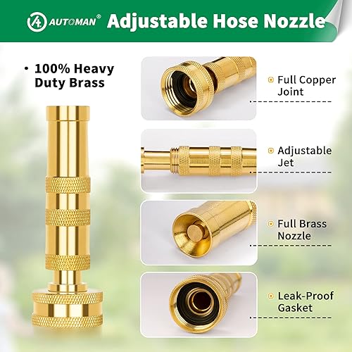 Miniatura 5 de AUTOMAN Boquilla de manguera de jardín de 7 patrones y boquillas de chorro de alta presión ajustables de latón, paquete de 2 pistolas rociadoras