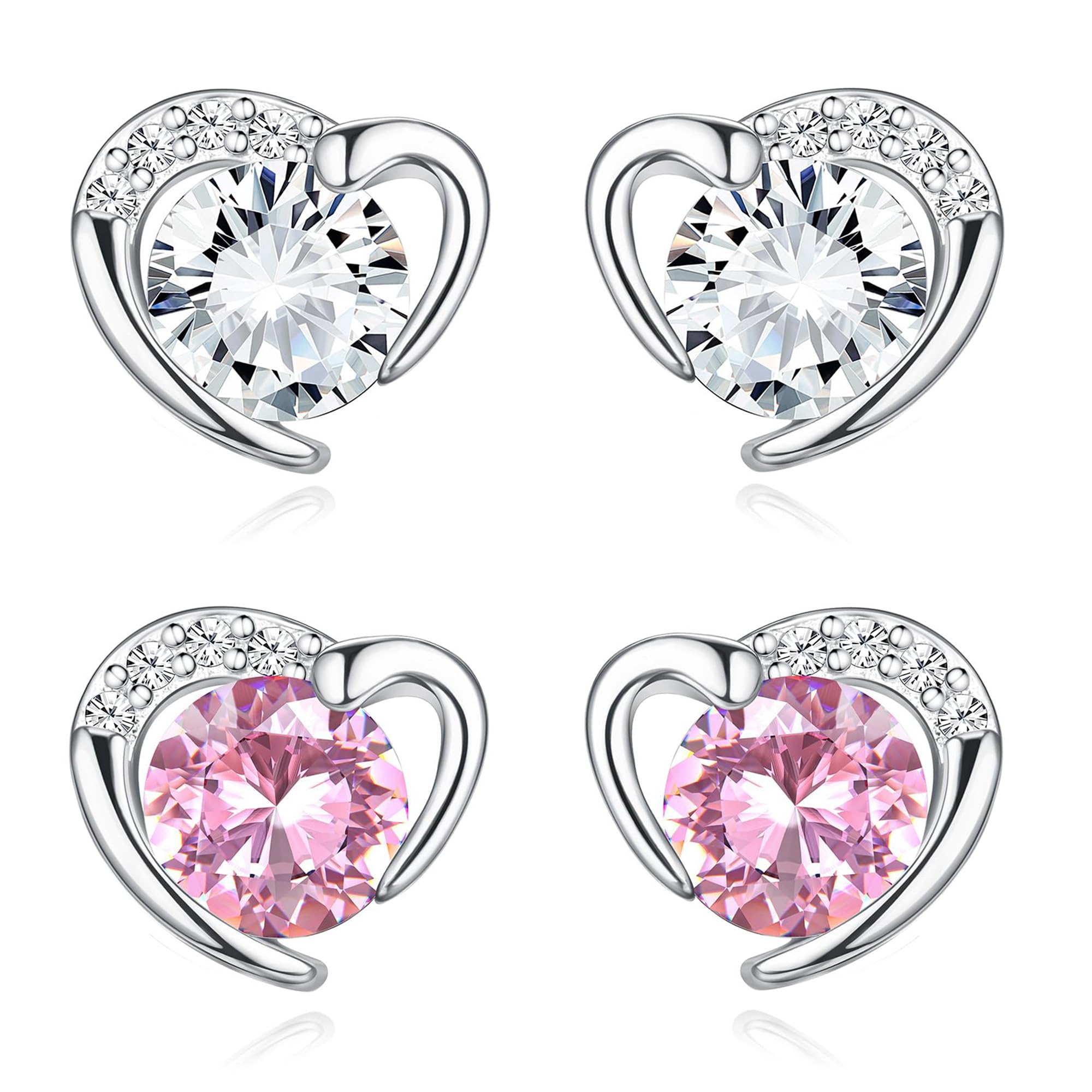 Diamday ピアス セット 2ペア ハート ピアス レディース 人気 シルバー925 金属アレルギー対応 ピアス ジルコニア 可愛い スタッドピアス おしゃれ 女性 プレゼント アクセサリー 誕生日 プレゼント (ピンク)