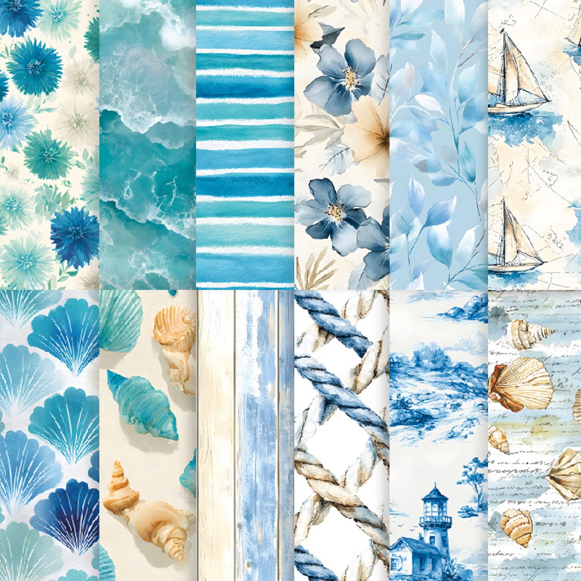 RAORAOYUE 24 Sheets Ocean Waves Scrapbook Paper, 6"×6" Summer Craft Paper