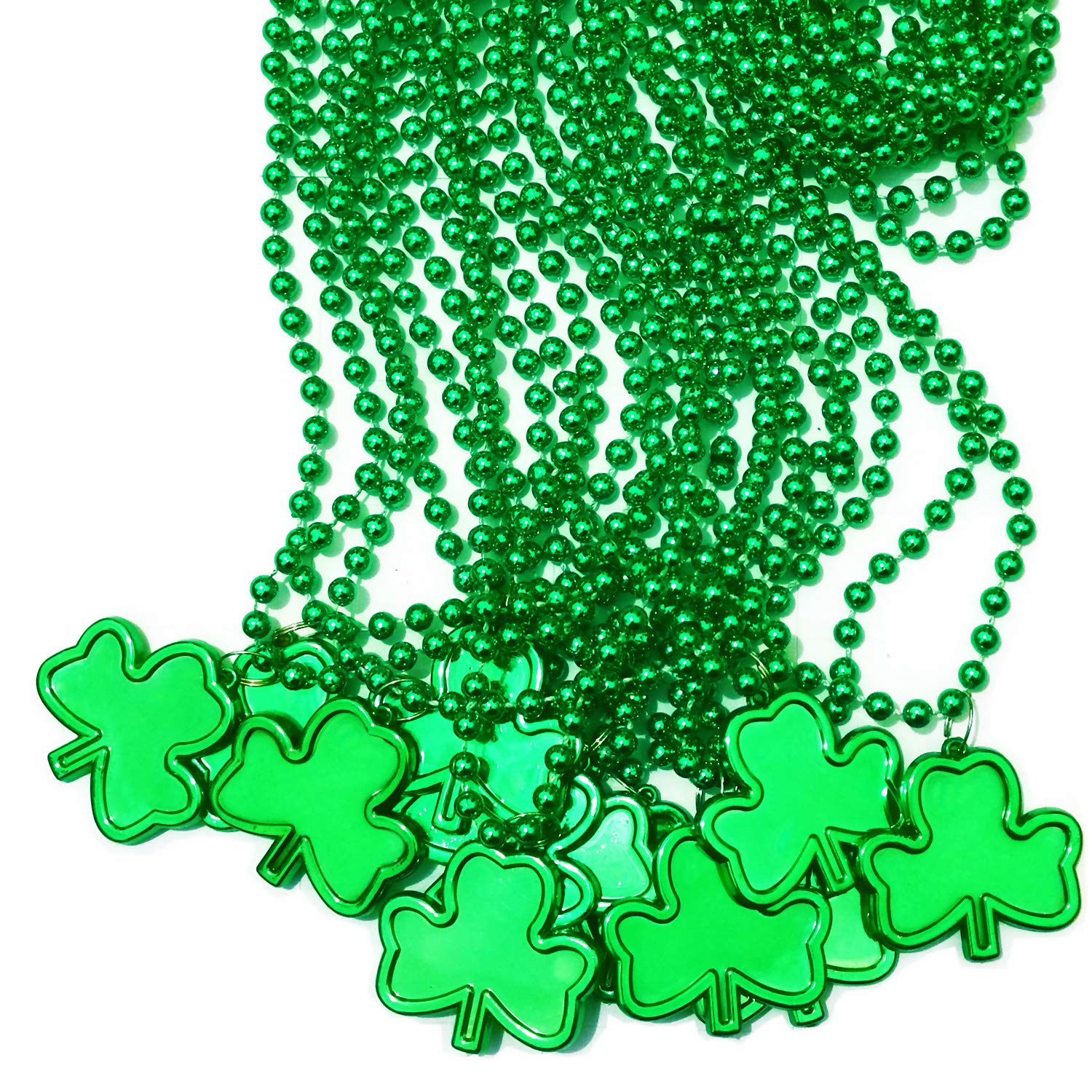  12 Pcs St Patricks Day Beads Accessories Green Shamrock Necklace for St Pattys Day Decorations Party Favors Supplies