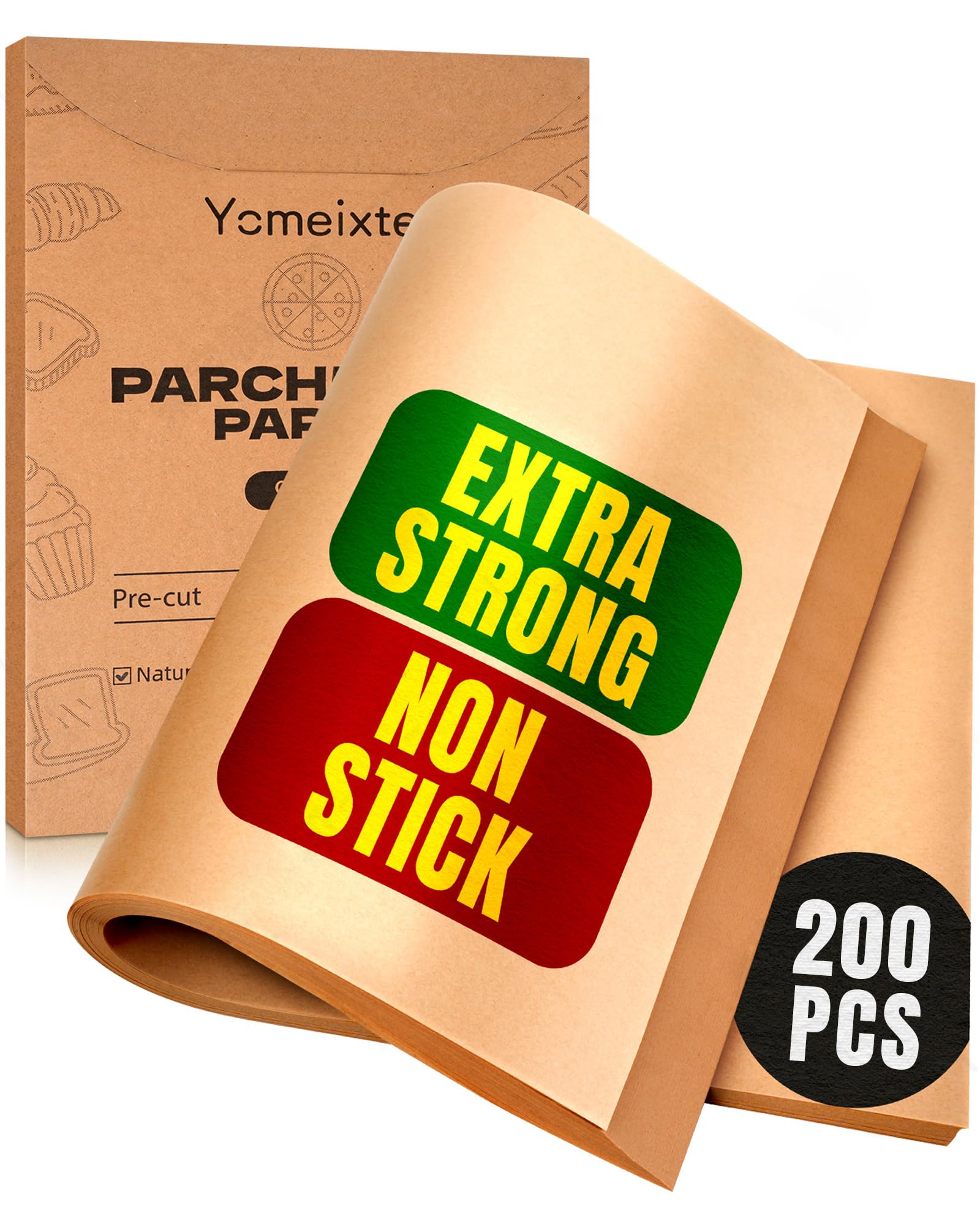 Parchment Paper Sheets 12x16 Inch |200-Pack Unbleached Natural Brown Baking Paper for Oven, Air Fryer & Grilling | Precut, Non-Stick, Greaseproof Half