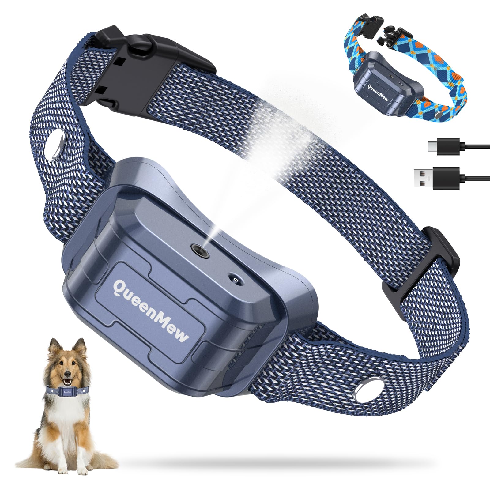 Collare Antiabbaio per Cani, Collare Antiabbaio a Spruzzo con 3 Livelli di Sensibilità e Spruzzo Regolabili, CollareAntiabbaio per Cani alla Citronella Impermeabile e Ricaricabile con 2 Cinturini