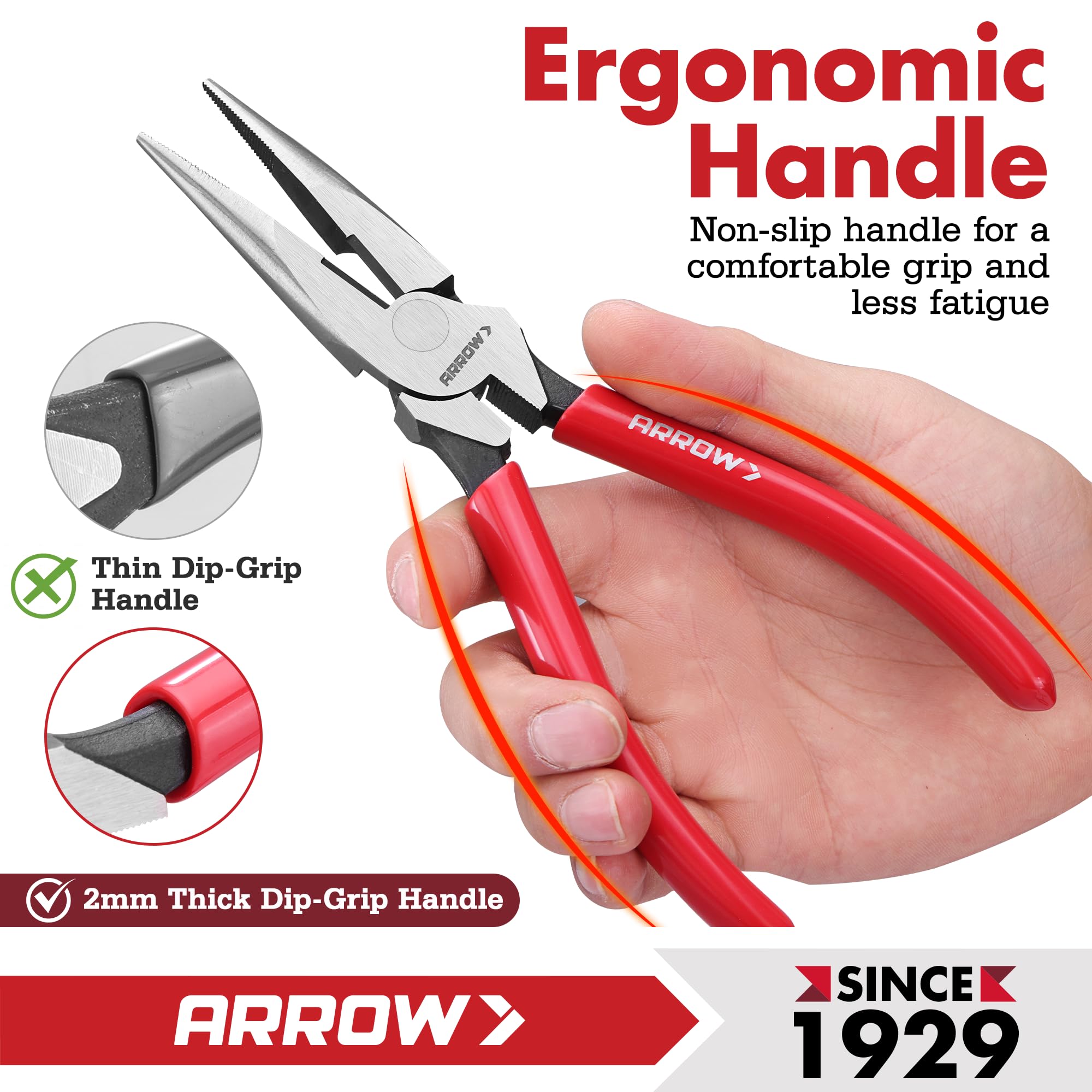 Arrow Spitzzange mit hoher Hebelwirkung, 20,3 cm, mit Seitenschneider, Spitzzange zum Greifen, Drahtbiegen, Schneiden