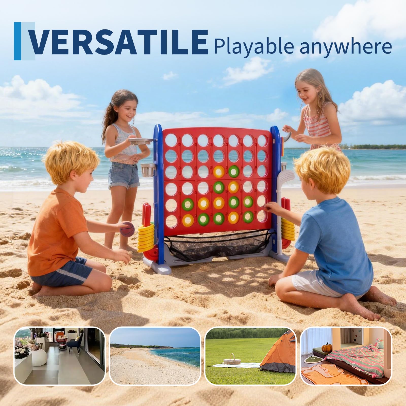 IDEALHOUSE Jeu géant 4-en-ligne portable – Plateau réglable en hauteur – Glissière rapide – 42 anneaux – Pour enfants et adultes, intérieur/extensionérieur, fêtes, famille – Compatible Quatre en ligne