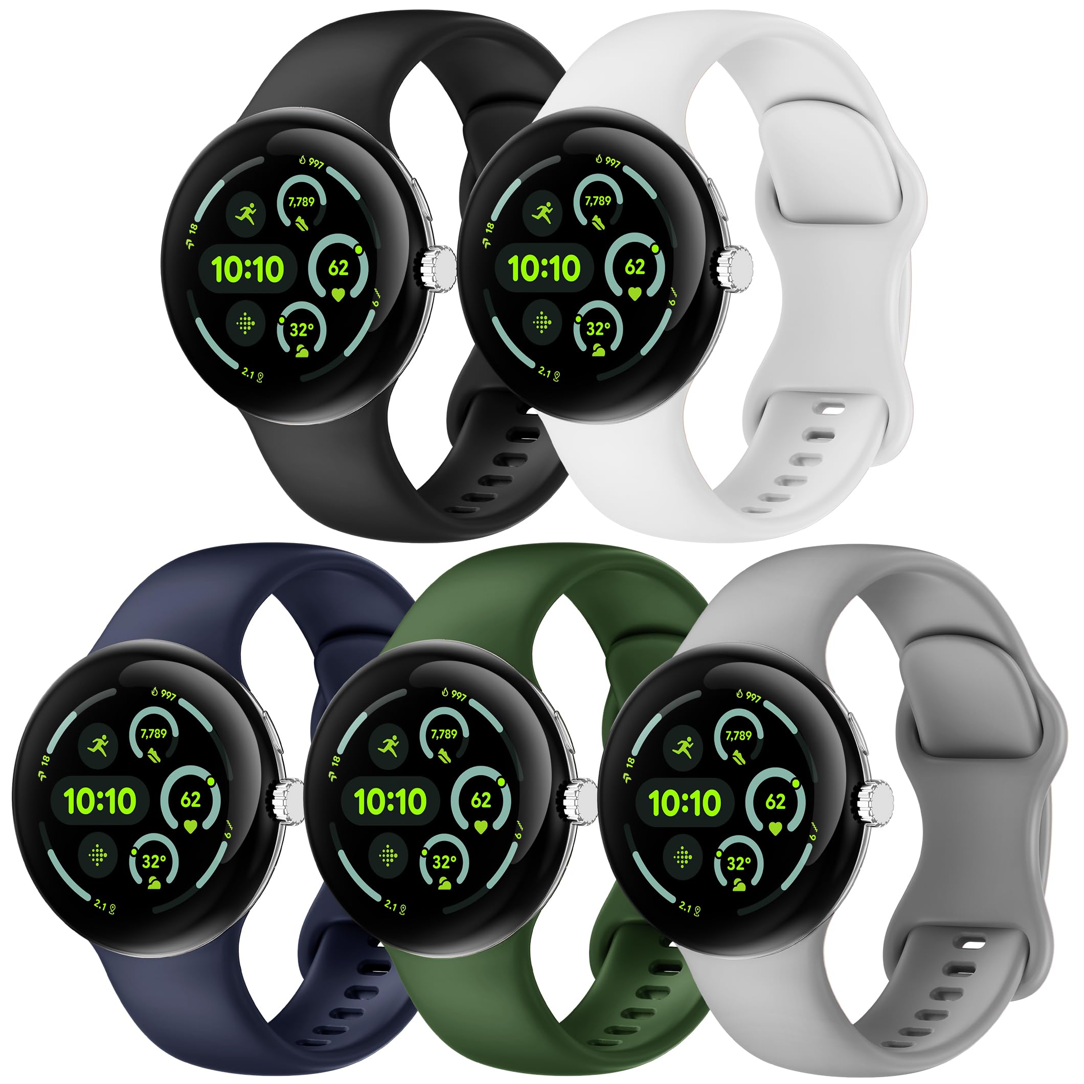 5 Pack Watch Bands Compatible with Google Pixel Watch 3 45mm,Soft Silicone Durable Sport Waterproof Replacement Straps for Pixel 3 45mm Smartwatch Accessories Women Men