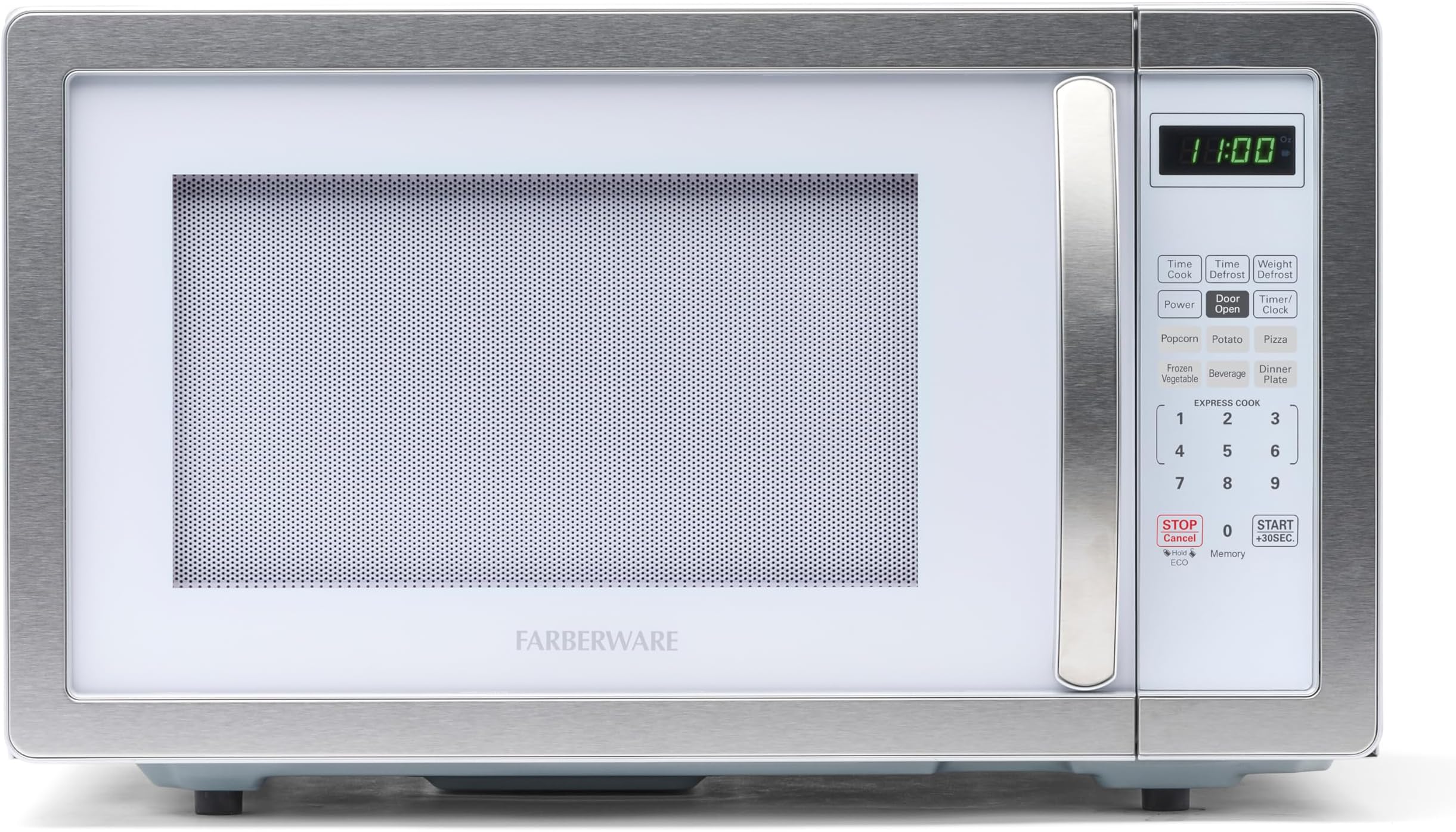 1.1 Cu. Ft. Countertop Microwave Oven – 1000 Watts Power, Auto Cook Settings, Defrost, Easy Clean and Child Safety Lock - White Platinum