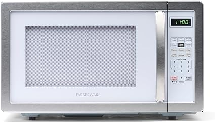 Farberware Countertop Microwave 1000 Watts, 1.1 cu ft - Microwave Oven With LED Lighting and Child Lock - Perfect for Apartments and Dorms - Easy Clean White, Platinum