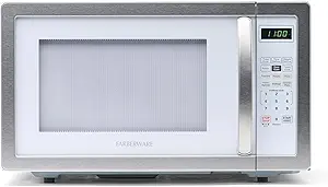 Farberware Countertop Microwave 1000 Watts, 1.1 cu ft - Microwave Oven With LED Lighting and Child Lock - Perfect for Apartments and Dorms - Easy Clean White, Platinum