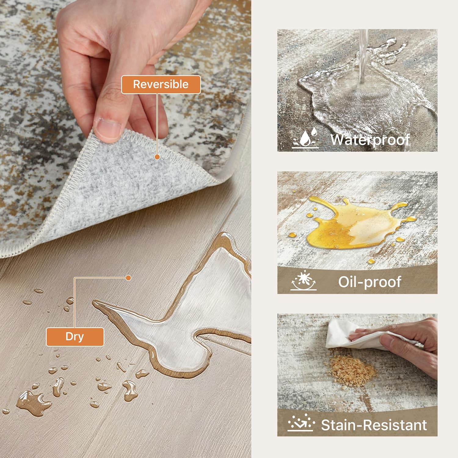 GENIMO Kitchen Rugs Sets of 3 Non Slip Washable Kitchen Mats for Floor, Waterproof Abstract Kitchen Runner Rug, Floor Mat Carpet for Hallway, Laundry, Sink, Entryway, Bathroom, Gold