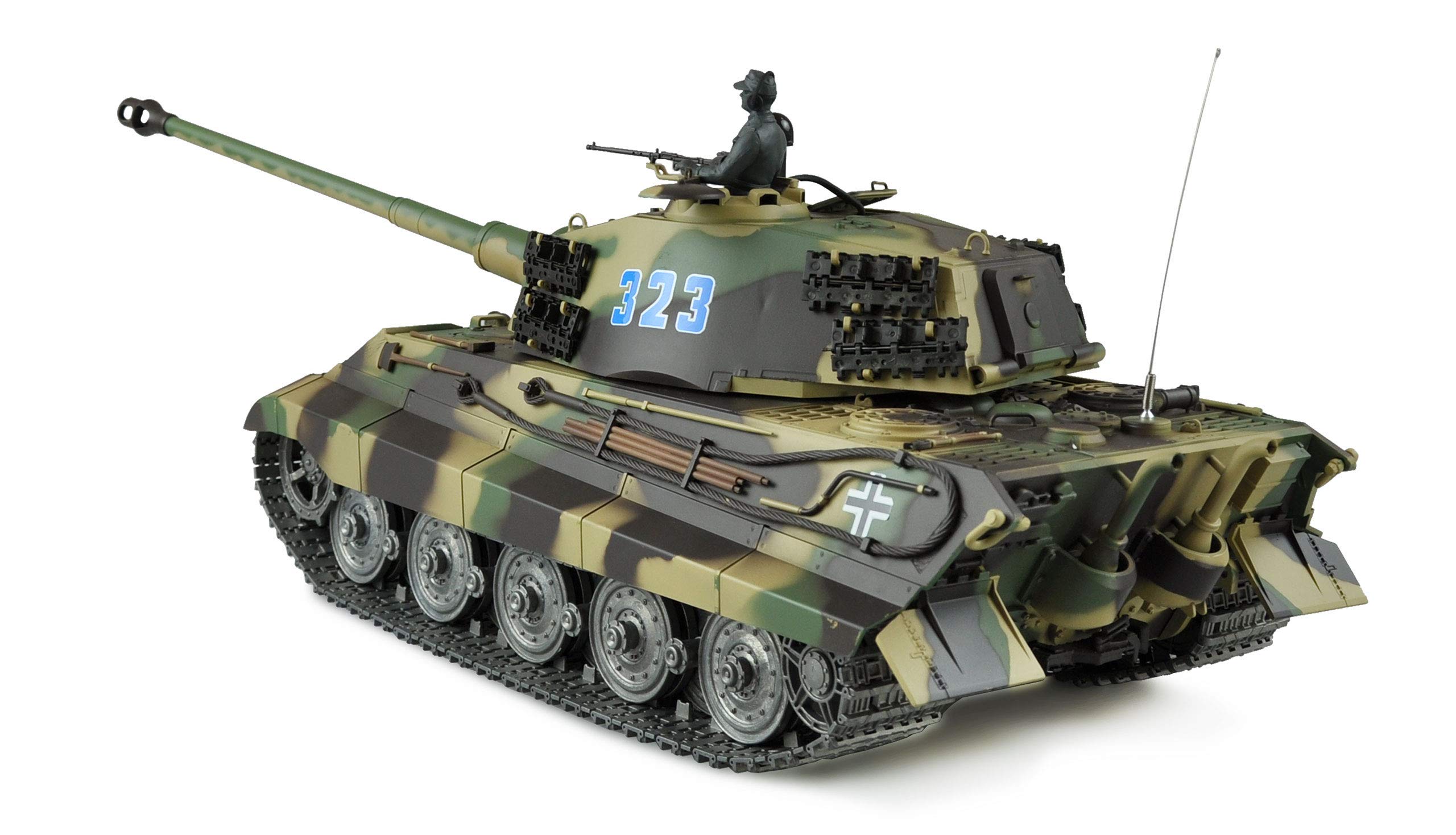 Tanque RC Amewi Königstiger Henschelturm 1:16 Professional con transmisión de metal, cadenas de metal, propulsores y conductores, ruedas MetaIl, versión IR/BB TK 7.0