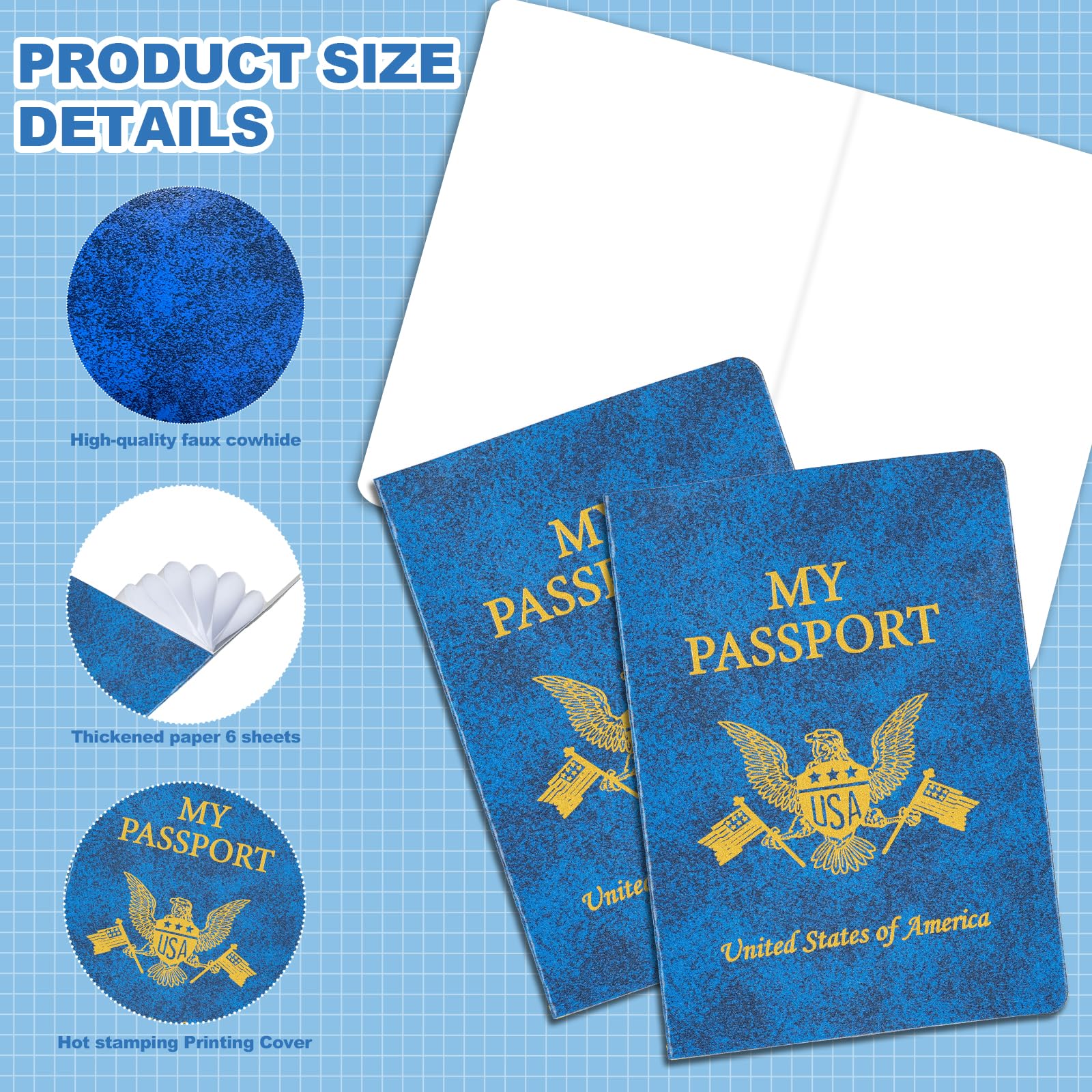 30 cuadernos de pasaportes en blanco para diario de viaje, sellos de pasaporte para niños, pasaporte falso para fiesta temática escolar, viajes mundiales, actividades de simulación, recuerdos de