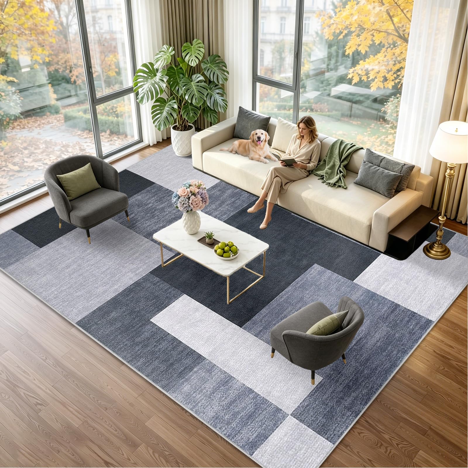 Tapis salon vintage lavable et antidérapant pour entrée 150x180