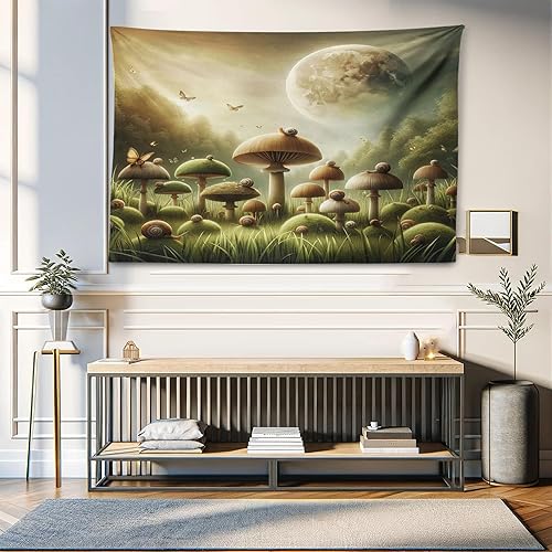 Miniatura 4 de Ambesonne Tapiz de fantasía, paisaje de fantasía con reloj, rayos de cielo de ensueño desde el techo, arte ficticio, colgante de pared ancho para