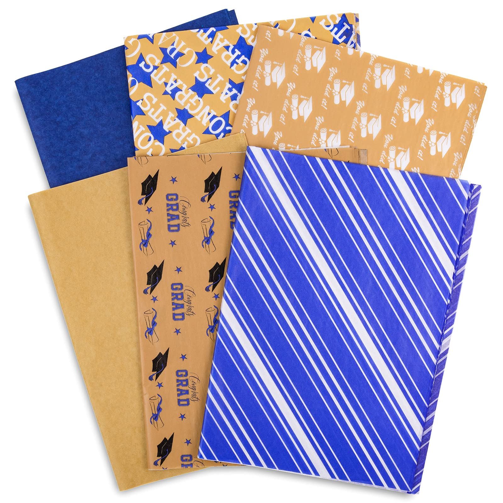 Whaline Graduation Tissue Paper Bulk 6 Style Kraft Gift Wrapping Tissue Grad Cap Congrats Grad Stripes Diploma Pattern Decorative Tissue Paper for Art Crafts Grad Party Gift Decor Supplies, 90 Sheet 4
