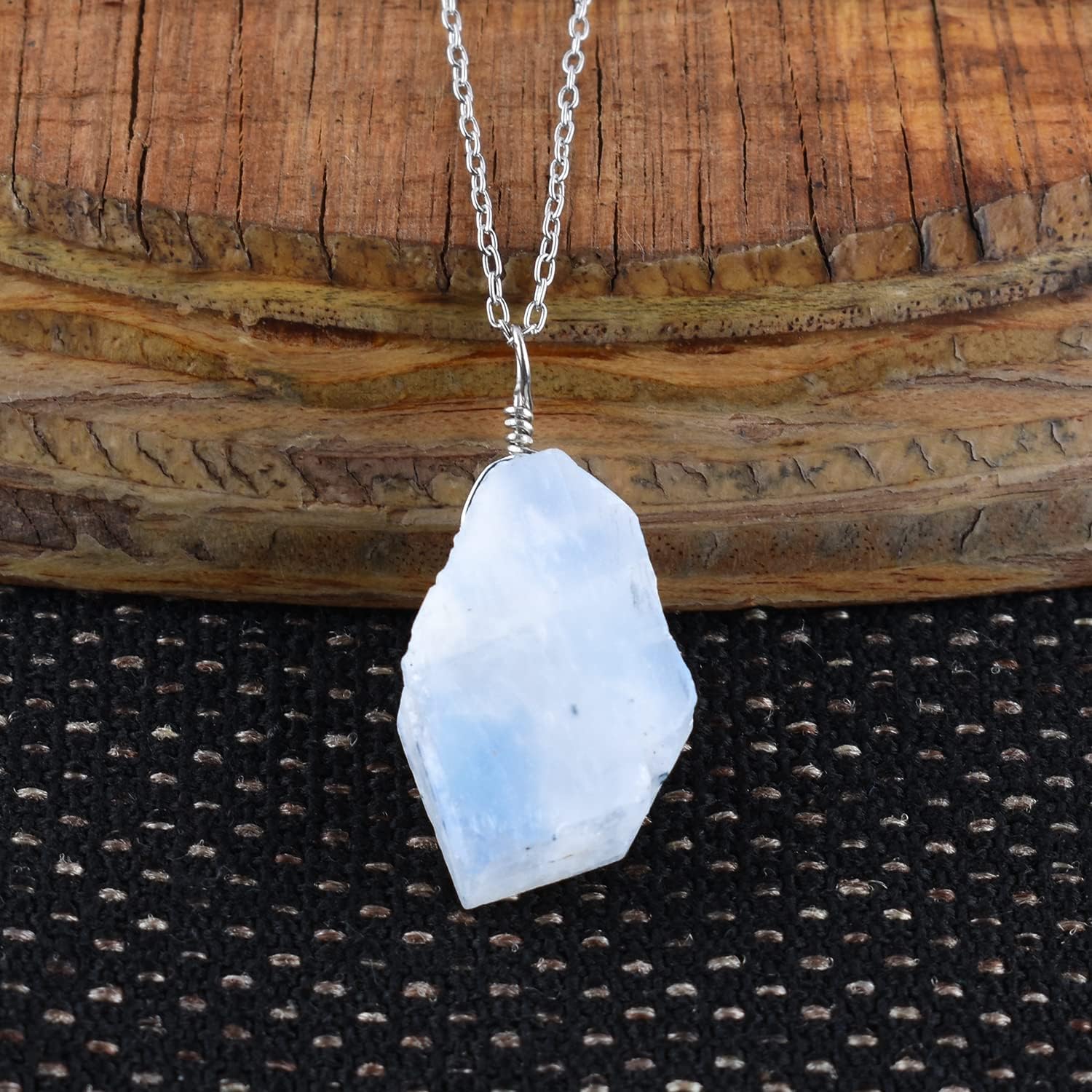 InfinityGemsArt Raw Rainbow Moonstone Crystal Pendant Necklace, Rough Gemstone, Blue Fire, Birthstone, Chakra Healing Stones, Women Jewelry, Rhodium 925 Silver Chain 20 inch, Natural Rock - Image 4