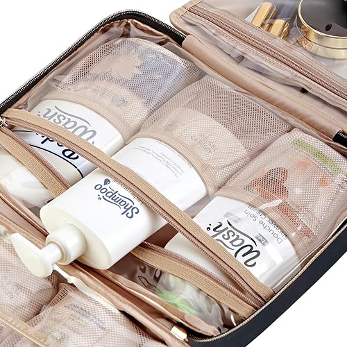 Miniatura 6 de NISHEL Neceser de viaje para mujer, organizador colgante y portátil para champú de tamaño completo, acondicionador, juego de cepillos y accesorios