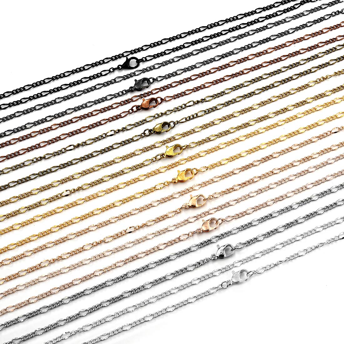 LANBEIDE 40 Pack Brass Necklace Chains - 21 Inch Cable Link Chains With Lobster Clasps, 10 Colors For Jewelry Making (Bulk Supply)