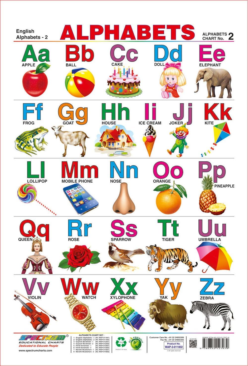 Spectrum Pre - School Kids Learning Alphabets Educational Laminated Wall Chart