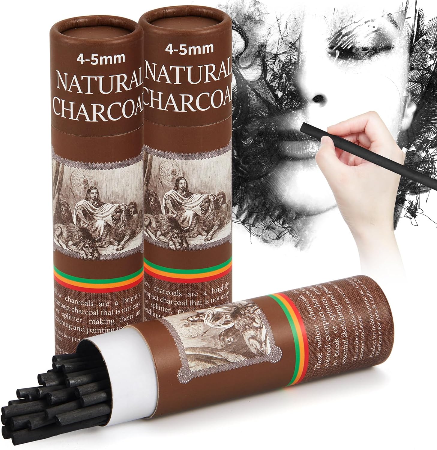 Gueevin 100 Pcs Willow Charcoal Sticks, Willow Charcoal, Artists, Beginners, Students, Perfect for Sketching, Drawing, Shading, and Fine Art Christmas Gifts for Art (2-4mm,4-5mm,5-7mm,7-9mm)