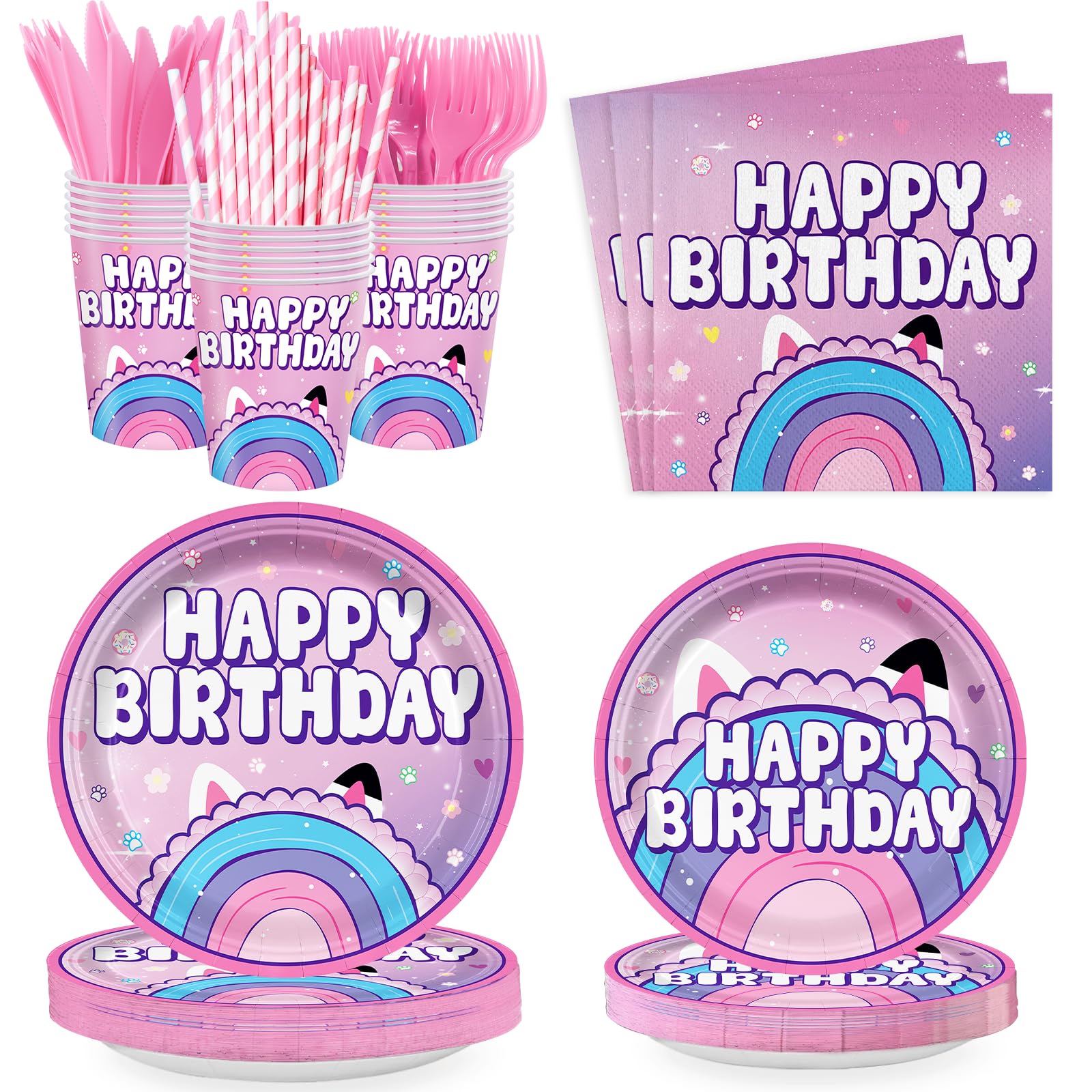 likuyve 168pcs Dollhouse Birthday Party Decorations for kids Party Supplies Set Includes Plates, Napkins, Cups, Forks, Knives, for Kids 24 Guests