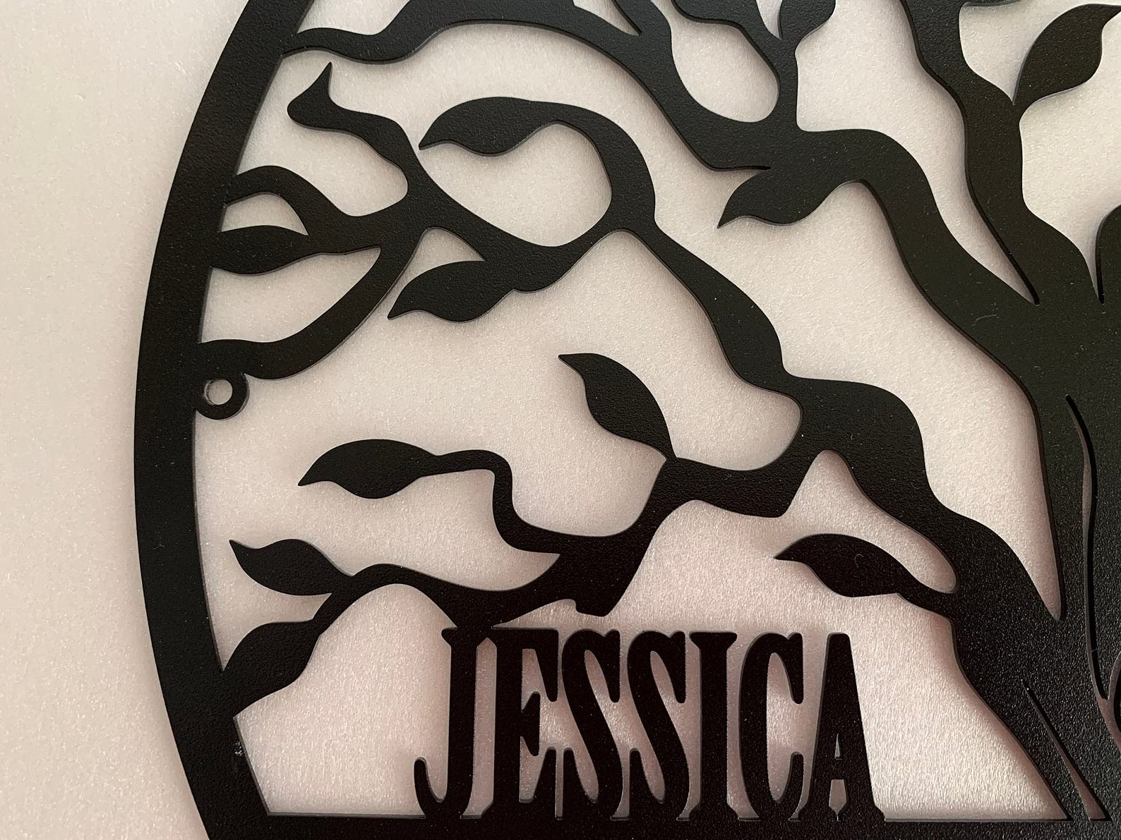 Personnalisé Arbre de vie decoration murale Art Mural en métal Acrylique Bois Signe de Famille, d'intérieur, 2 prénoms et Nom de Familie Cadeau pour les couples Anniversaire de mariage Plaque de porte