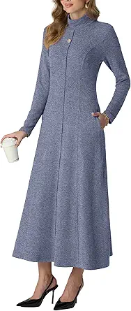 GRECERELLE Women's 2025 Fall Winter Casual Mock Neck Long Sleeve Flared Maxi Sweater Dress with Pockets (XS - 3XL)
