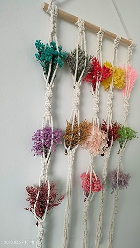 Miniatura 6 de Tapiz largo de macramé bohemio para colgar en la pared, flores naturales secas, flores de hortensias preservadas, el aliento del bebé preservado