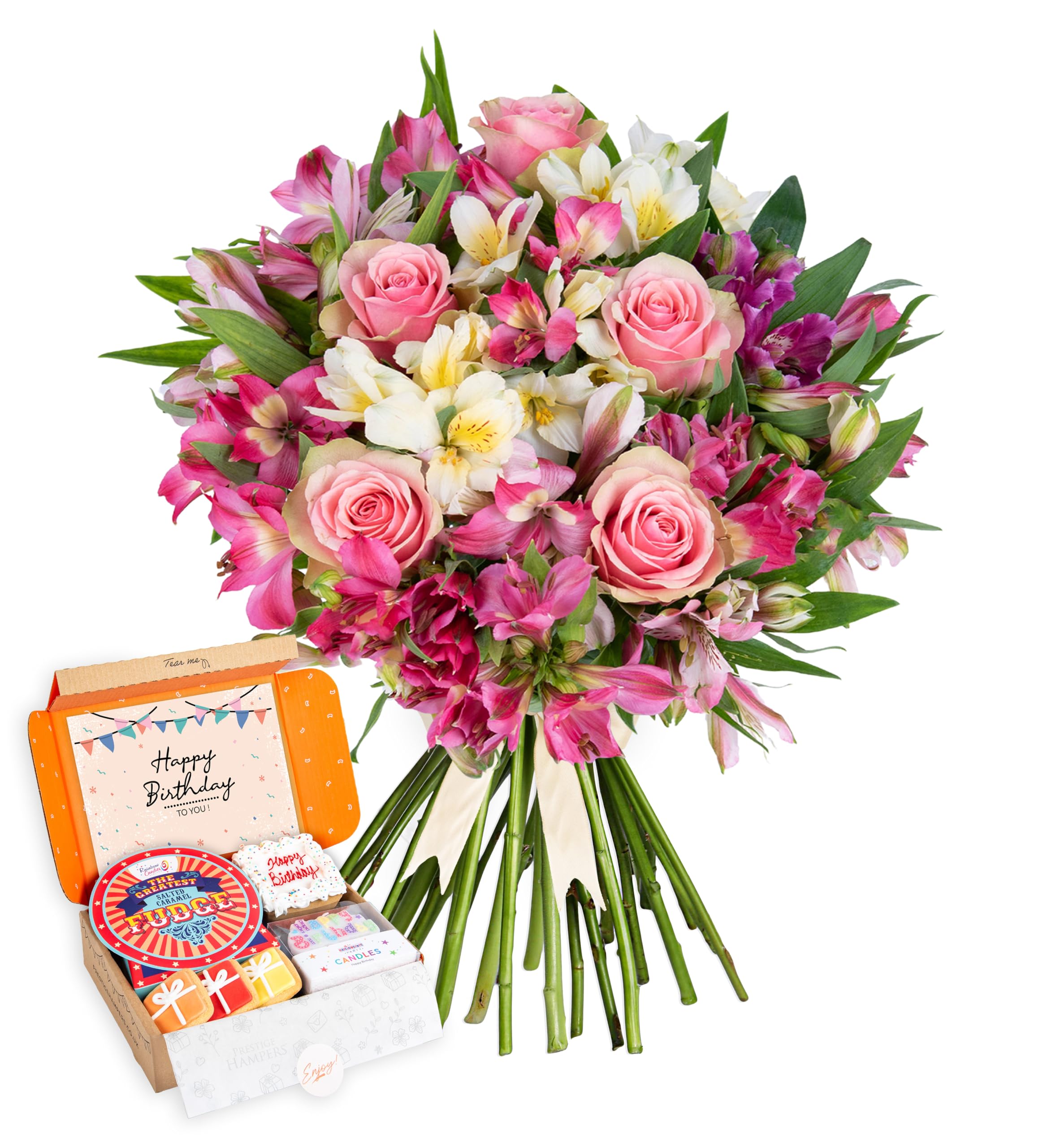 Peruvian Lily & Rose - Fresh Flowers - Birthday, Anniversary, Get Well, Thank You, Occasion Flower - Cut Floral Gifts, Weddings, Sympathy, Celebrations, Mothers day (+ Happy Birthday Postal)