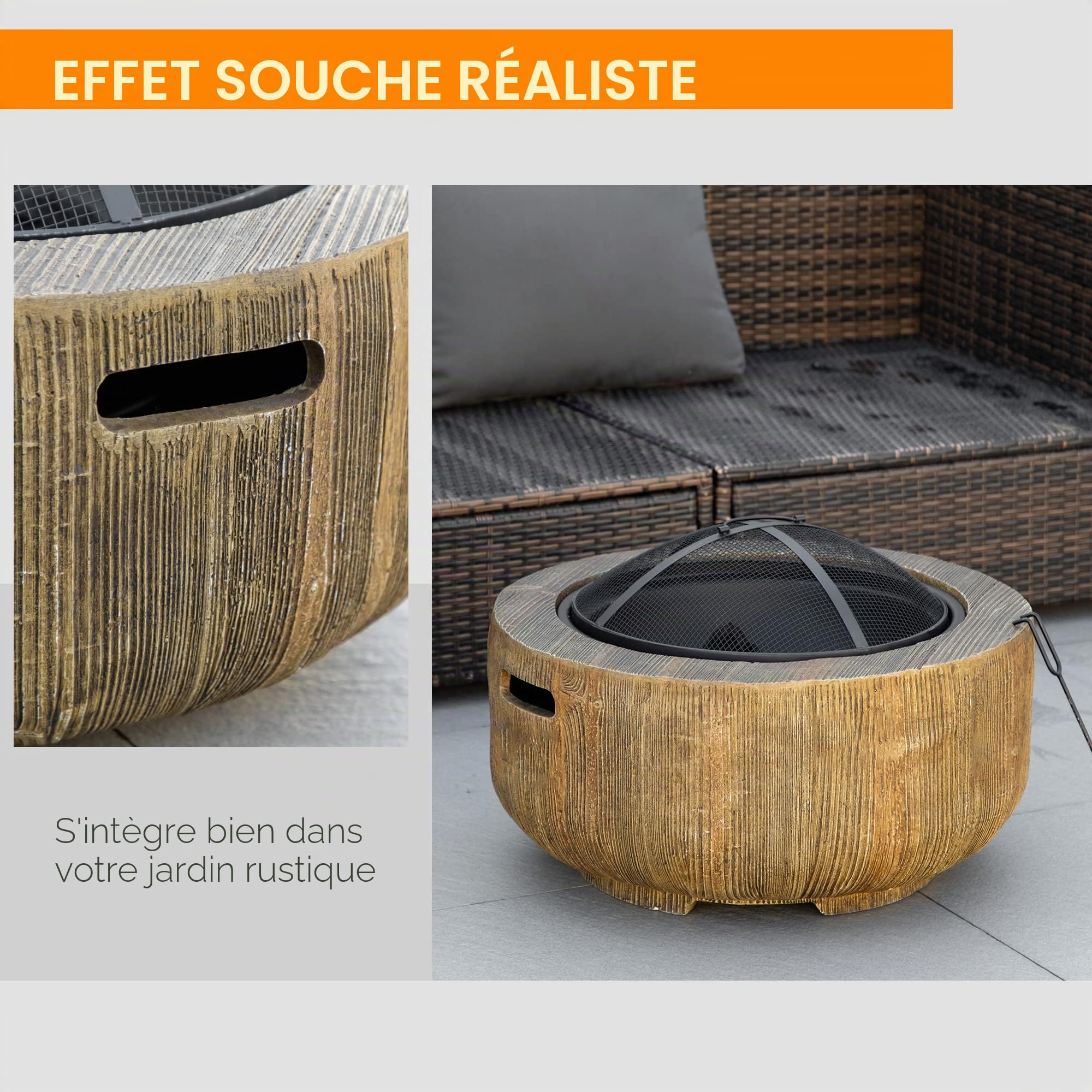 Outsunny Foyer extérieur 61.5 cm Métal Cheminée à Bois Marron Clair