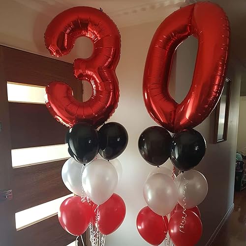 Miniatura 60 de Globos rojos de 40 pulgadas con el número 21 o 12 gigantes, 12 globos rojos de cumpleaños 21, globos de 12 años, suministros de decoración de fiesta