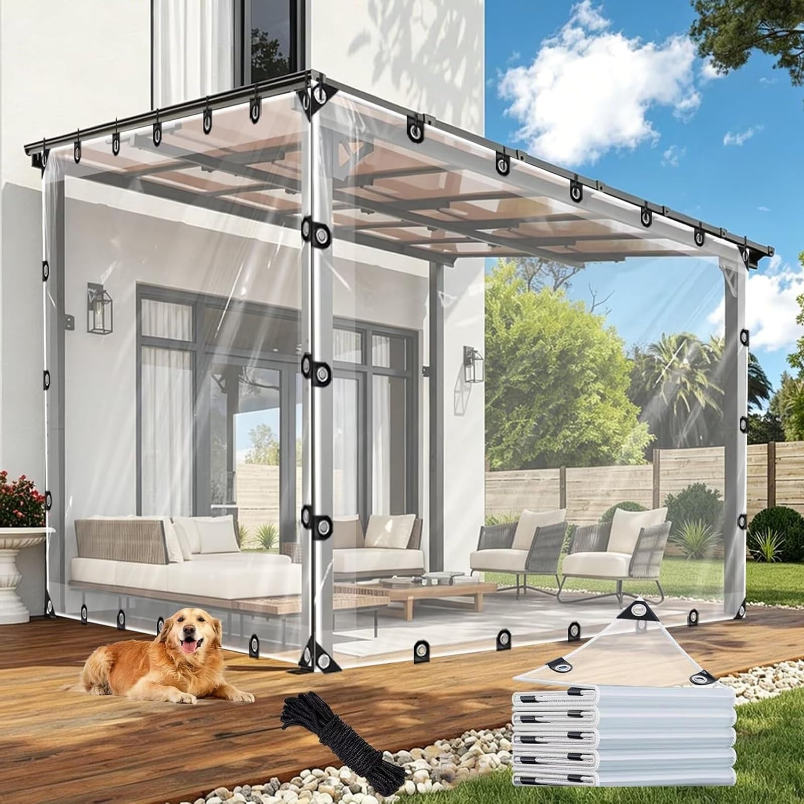Ykeovcibi One Color Transparent Waterproof Tarpaulin, Heavy-Duty Outdoor Rain Cover, Tear-Resistant And Uv-Resistant, Suitable For Greenhouses,Patios,Gardens,Porches,Gazebos(5X10m/16.4X32.8ft)