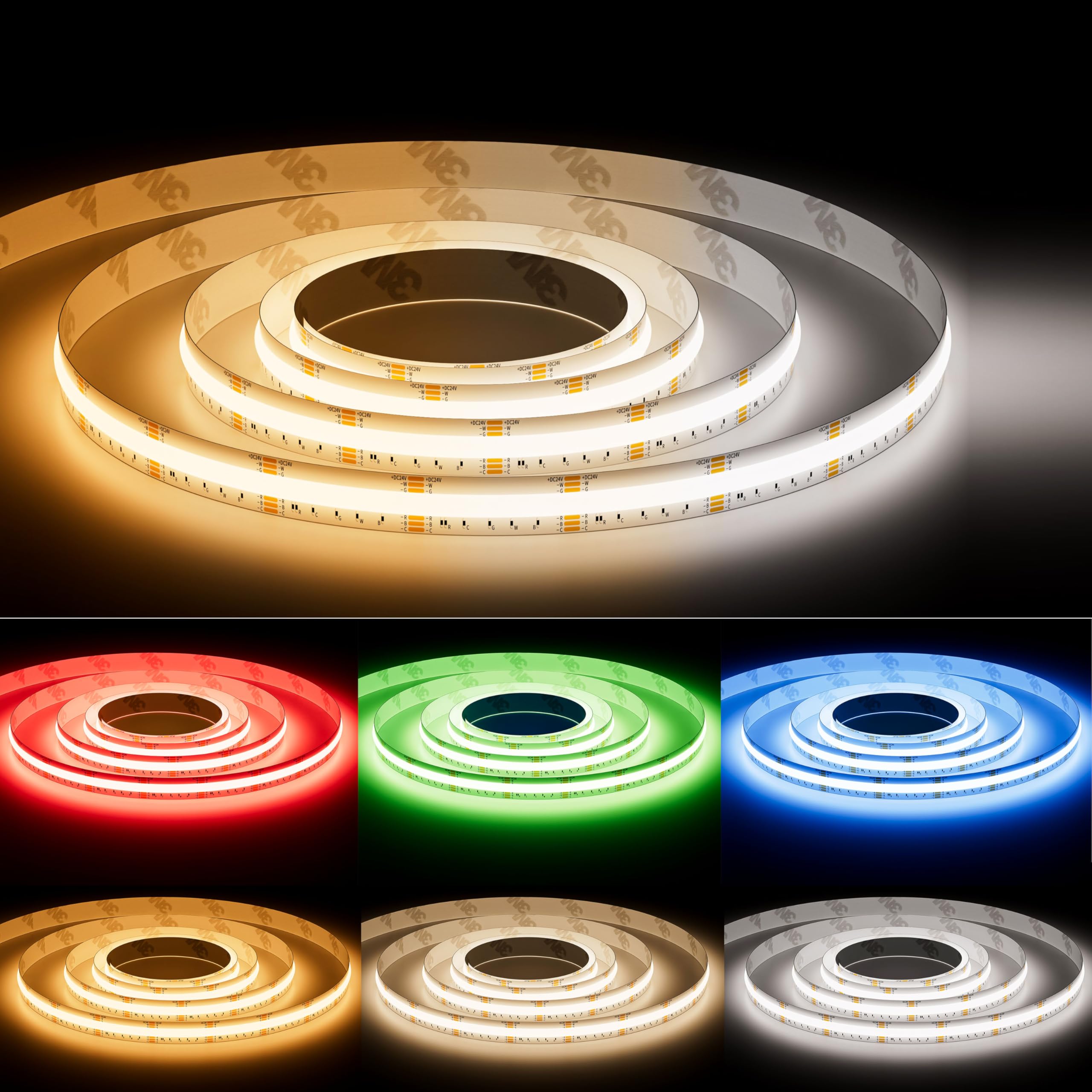 PAUTIX Ruban LED COB RGBW/WW 10M 840LEDs/M RGB+CCT Couleur Température Réglable 2700K-6500K, Bande Lumineux à Changement de Couleur 24V pour Maison Décoration(Alimentation et Contrôleur NON Inclus)