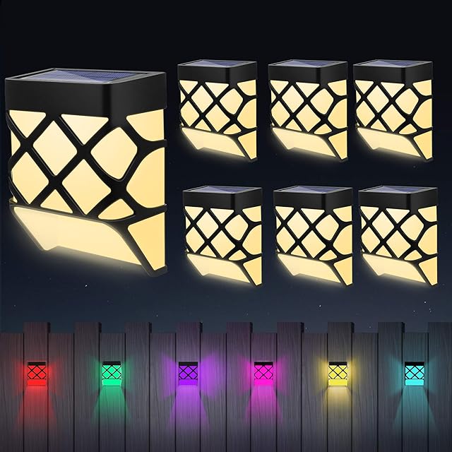 Emeritpro Solar Fence Lights, Solar Wall Lights, Dawn to Dusk Outdoor Wall Lights, RGB+ Warm White, IP65 Waterproof Solar Garden Lights for Deck, Patio, Fence, Yard, Garden, Path, Front Door, 6 Pack