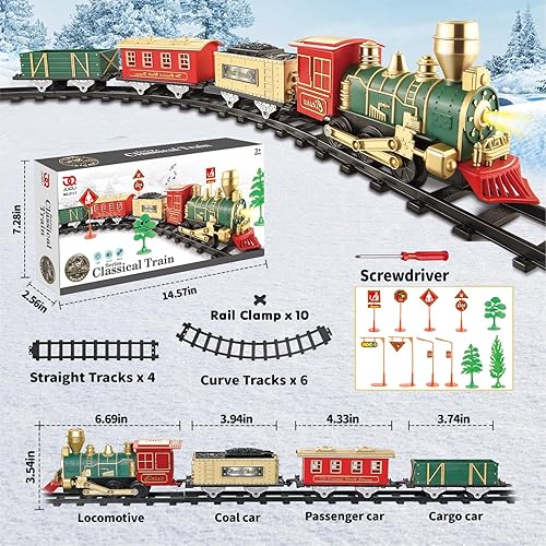 Miniatura 5 de JUQU - Juego de tren eléctrico con luces y sonidos (encendidoapagado), juegos de tren para niños pequeños, tren de juguete con motor de locomotora,