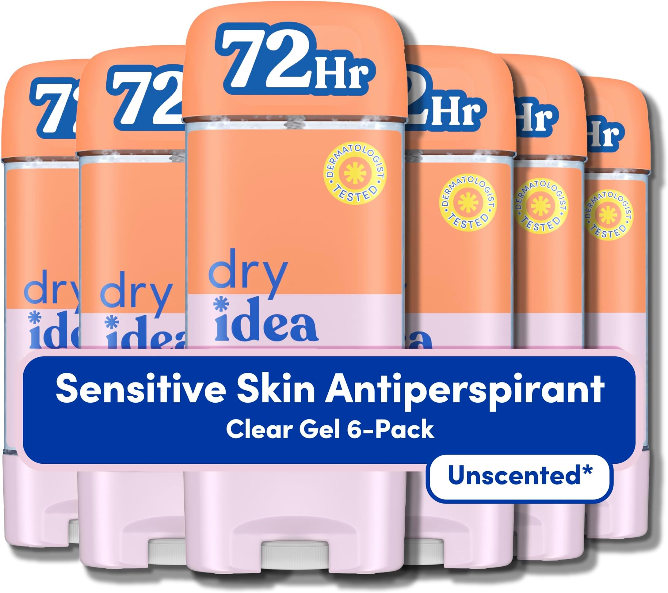 Gel Deodorant & Antiperspirant for Women - Hypoallergenic for Sensitive Skin, 2X Longer Sweat Protection*, 72Hr Odor Protection, Unscented, Womens Deodorant, 3 oz (Pack of 6)