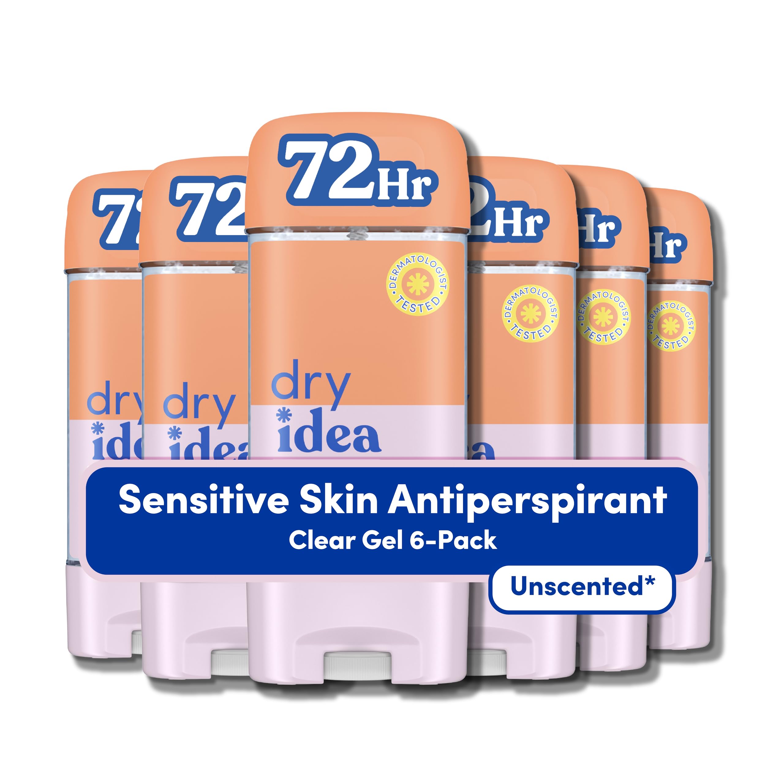 Dry Idea Gel Deodorant & Antiperspirant for Women - Hypoallergenic for Sensitive Skin, 2X Longer Sweat Protection*, 72Hr Odor Protection, Unscented, Womens Deodorant, 3 oz (Pack of 6), Gel, 3 Ounce (Pack of 6)
