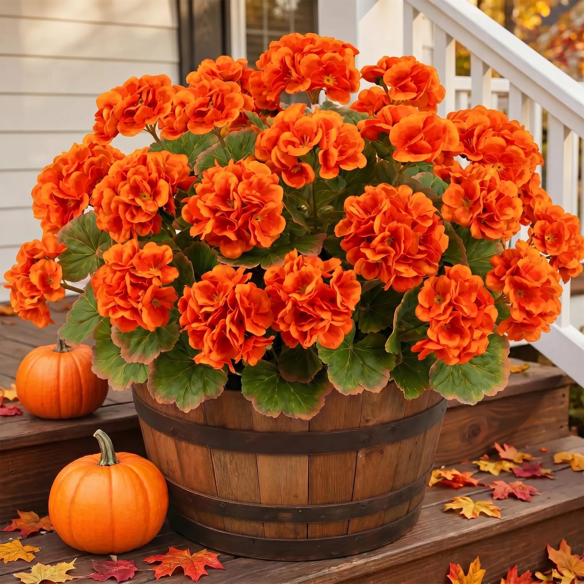 Bassion Fake Geraniums Artificial Fall Flowers for Outdoors Decor, 6 Pcs