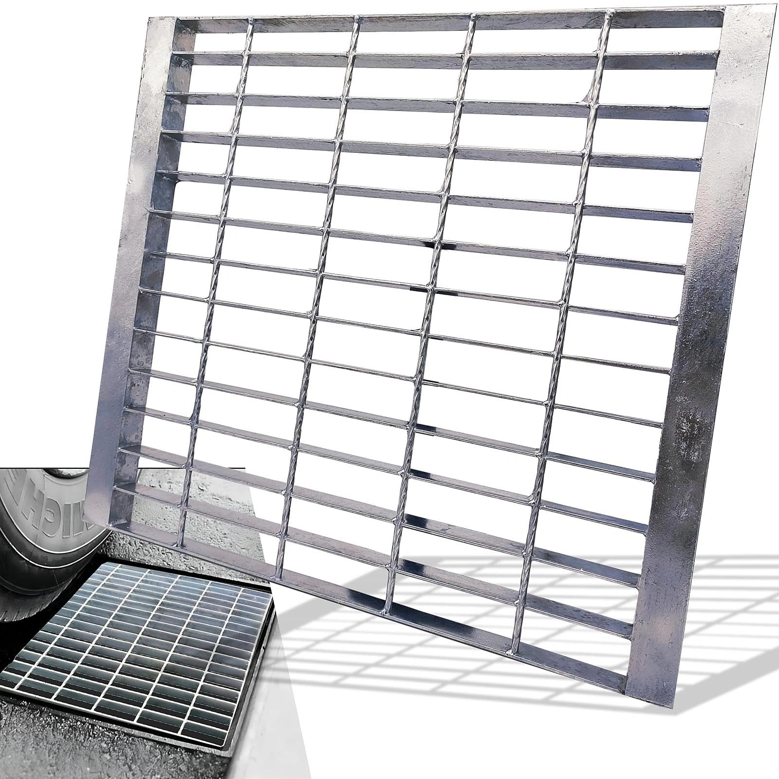 Galvanized Steel Drain Grate with Lip, Channel Cover 18x18 in
