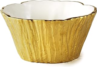 Elegance Gold Tree Bark Porcelain Bowl 8 Inch