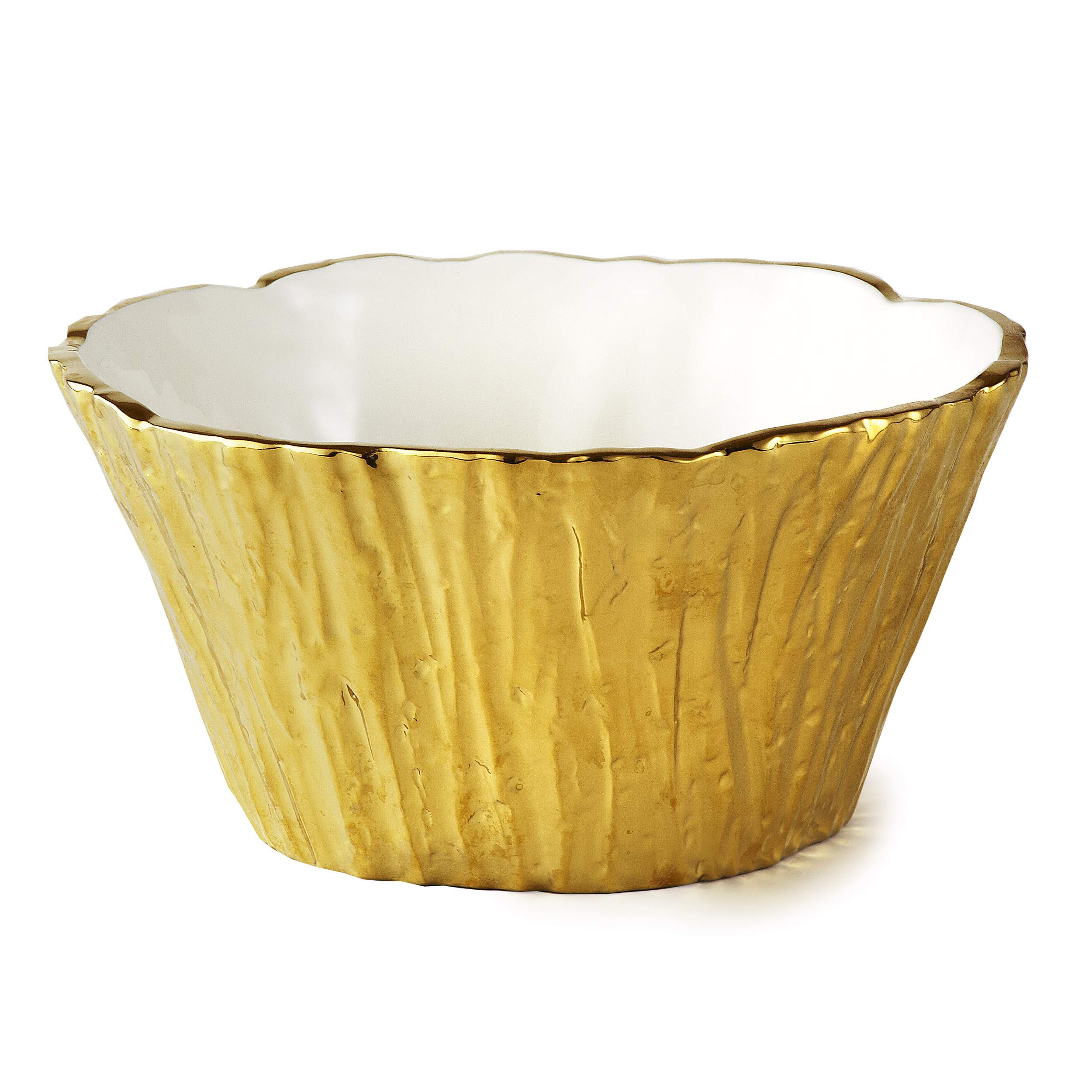 Elegance Tree Bark Porcelain Serving Bowl, 8 Inch, Gold