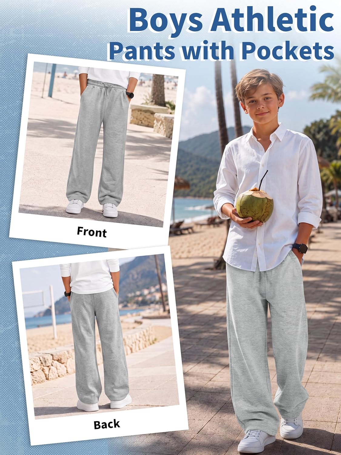 Cooraby Boys Baggy Sweatpants Boys Straight Wide Leg Open Bottom Joggers