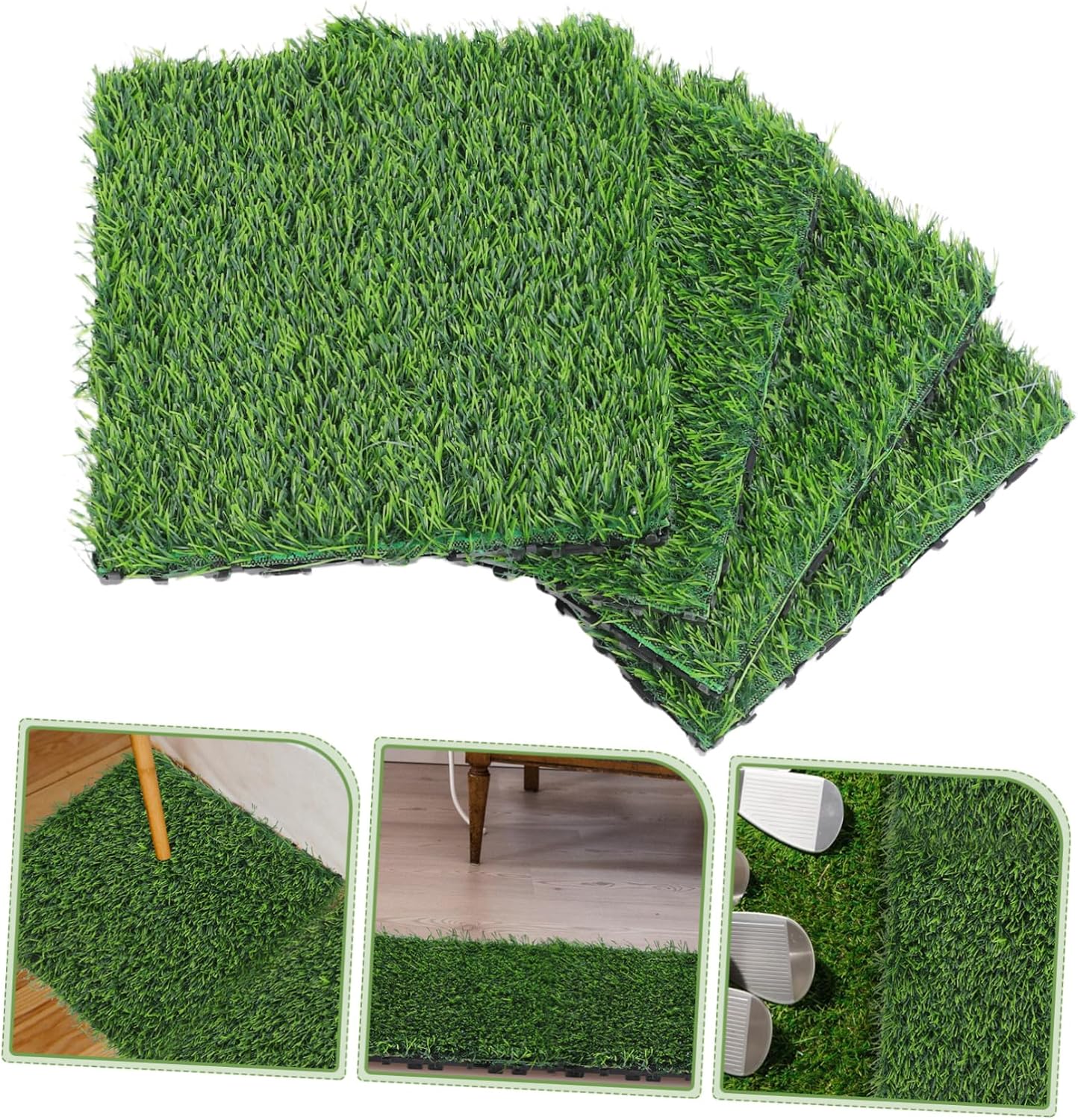 Veemoon 4pcs Artificial Grass Rug Soft Backing Realistic Faux Turf for Use Green Mats for Patios Balconies and Gardens