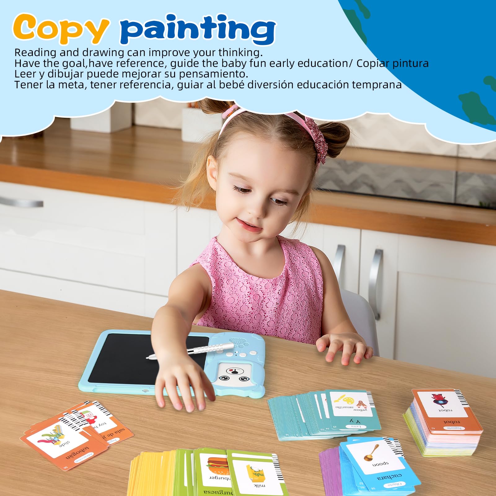 Tarjetas Flash Parlantes (Bilingüe Inglés Español) Juguetes Educativos Montessori Infantiles para de 2 3 4 5 6 Años, Cuenta con 225 Tarjetas de Doble y 510 Palabras