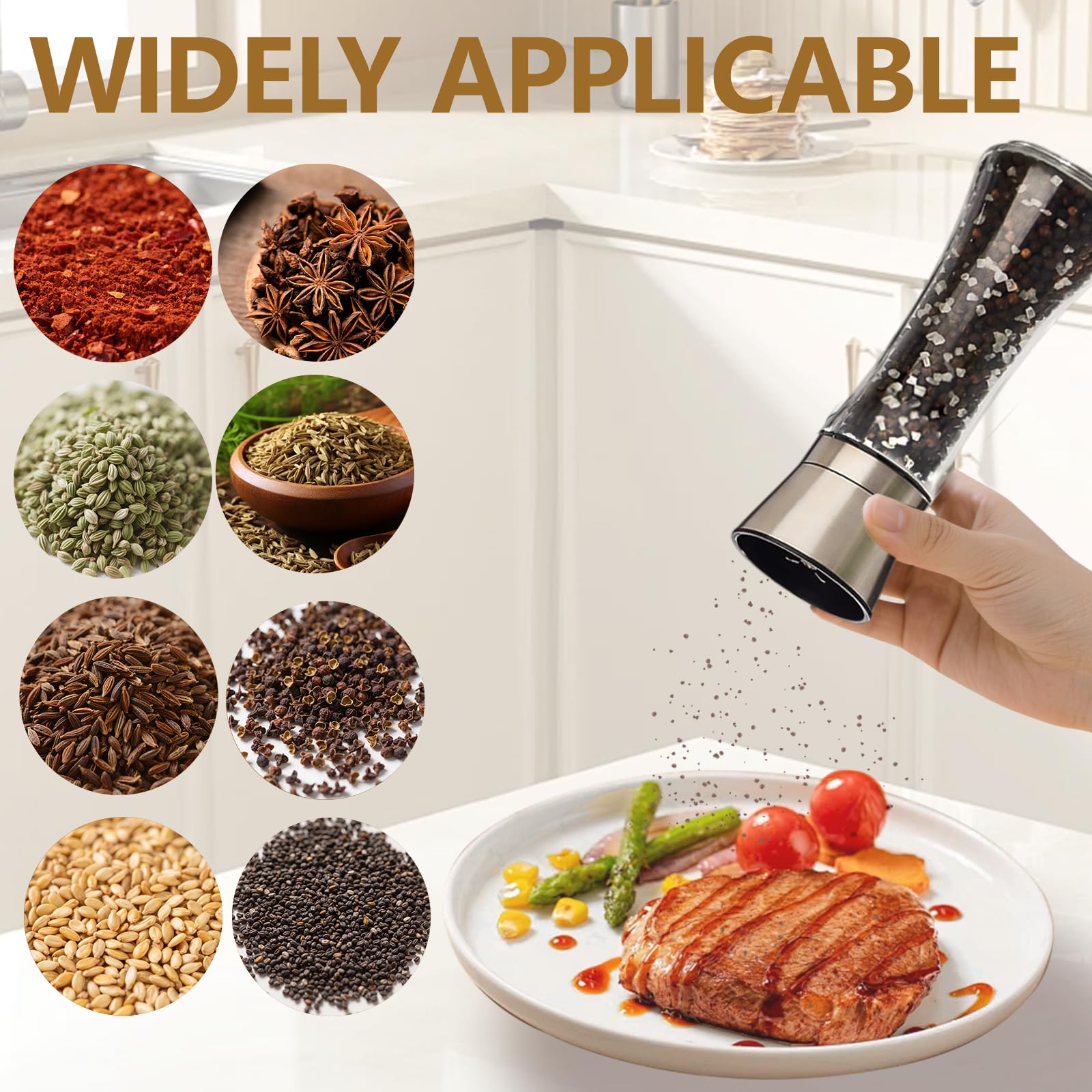 Wanheart Salt and Pepper Mill - Kitchen Hand Grinder,Glass and 304 Stainless Steel Grinder, Corrosion Resistant Ceramic Core, Adjustable Coarseness, Refillable,Large Capacity — Amazon image 5