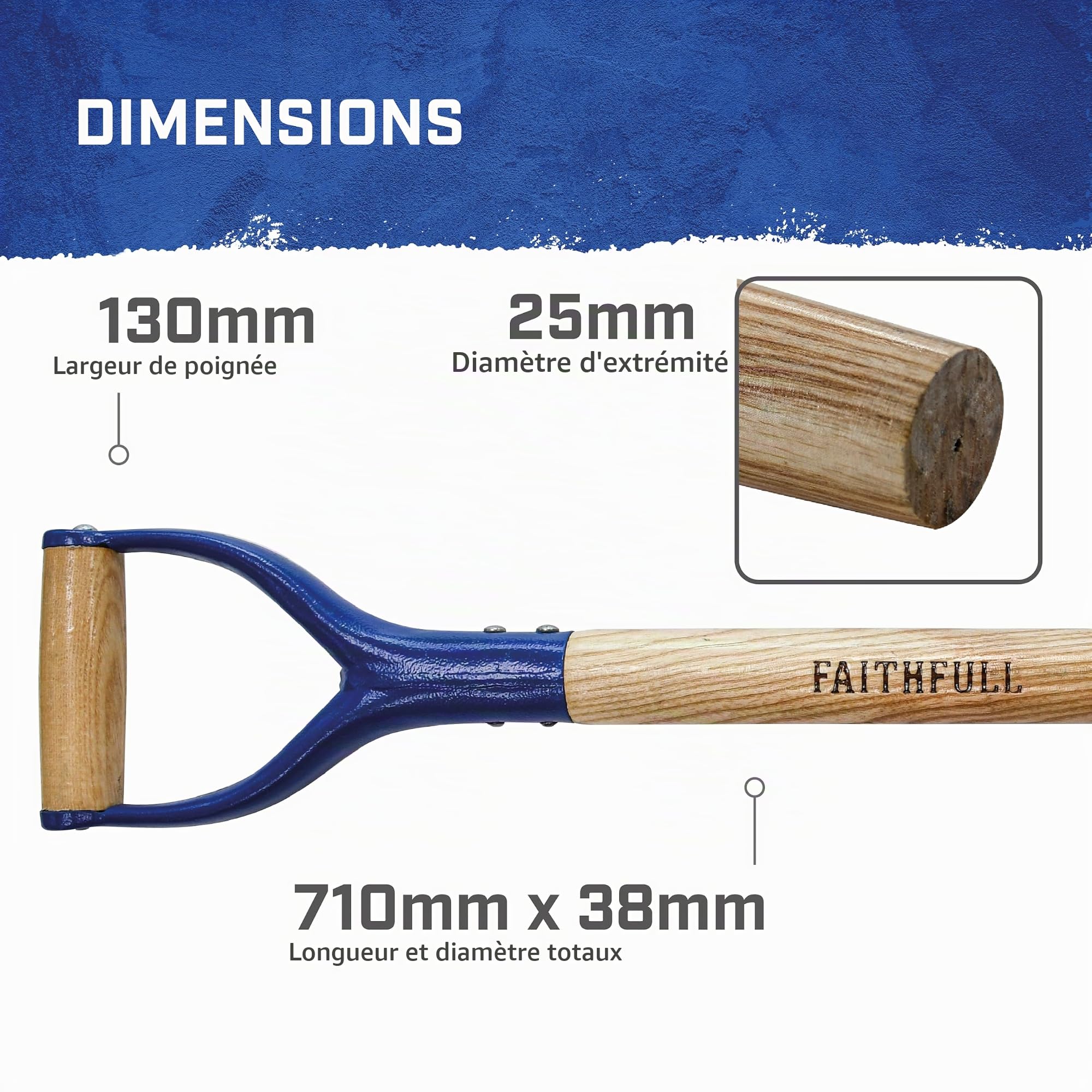 Manche de rechange Faithfull MYD conique courbé pour bêches, fourches et pelles – Bois de frêne - 71 cm (28 po)