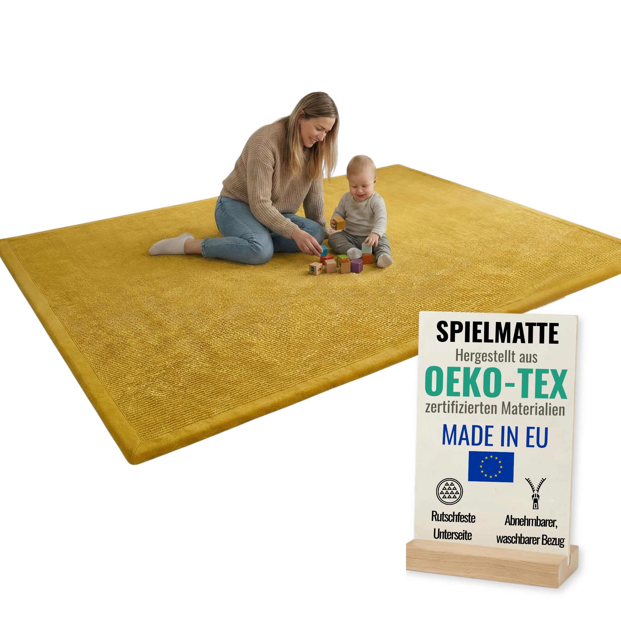 Pillows24 - Spielmatte Baby 150x200cm 3cm dick - Made in EU, aus Oeko-TEX Cordsstoff, mit abnehmbarem Bezug und rutschfeste Unterseite – Krabbelmatte Baby als Kinderteppich/Teppich für Kinderzimmer
