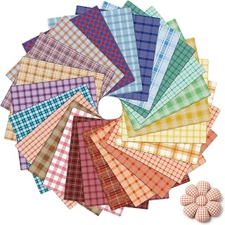24 Pcs 10''x10'' Quilting Fabric, Patterned Sewing Fabric Squares | DIY Patchwork Craft Supplies - Plaid and Gingham