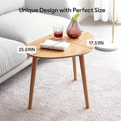 Miniatura 6 de Mesa auxiliar, mesa auxiliar de roble puro, mesa auxiliar redonda con patas de madera maciza, fácil montaje, sin olor, mesa de noche para sala de